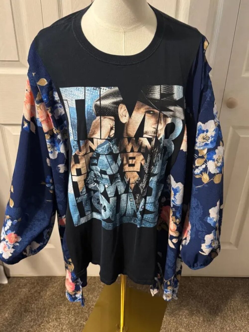 Tim McGraw  Upcycled Tour Graphic T-shirt with Flowy Floral Sleeves - OSFM